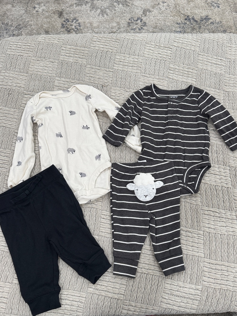 Neutral Striped & Sheep Print Baby Sets